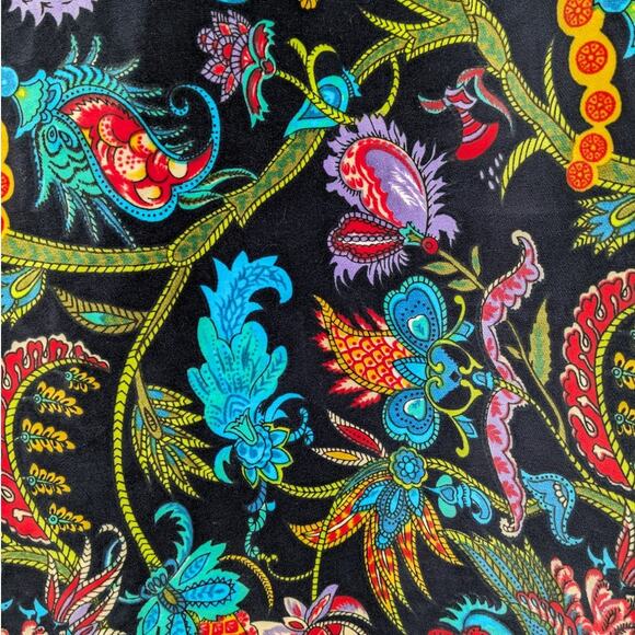 Vintage 70's SAKS FIFTH AVENUE Cotton Velvet Wrap Skirt Psychedelic Asian Floral - Picture 7 of 12